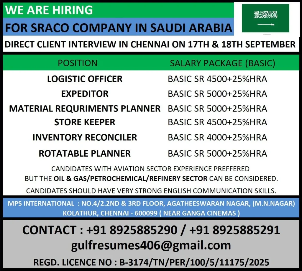 Saudi Arabia Hiring – SRACO Company